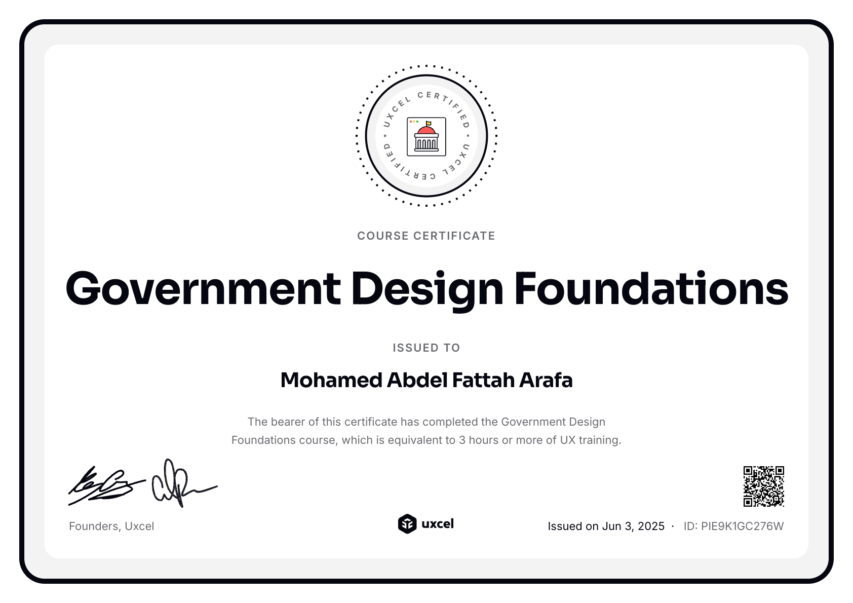 Mohamed Abdel Fattah Arafa's certificate